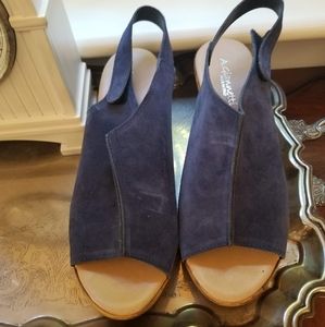 A. Gianetti blue suede sling back wedges